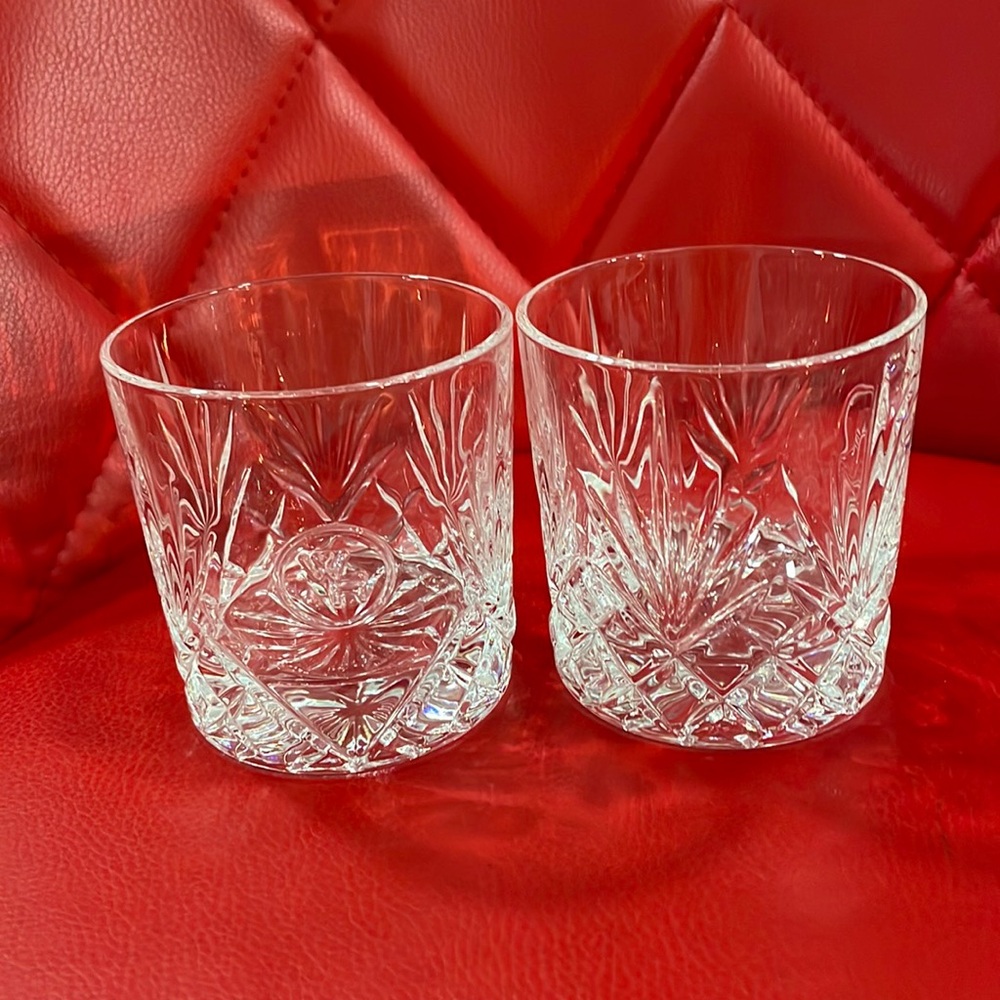 Exquisite GLENCIARN CUT CRYSTAL Set of 2 Whiskey Tumblers Marked WR